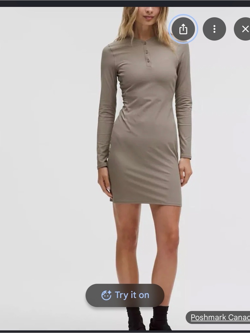 lululemon athletica Taupe Long-Sleeve Henley Bodycon Midi Dress